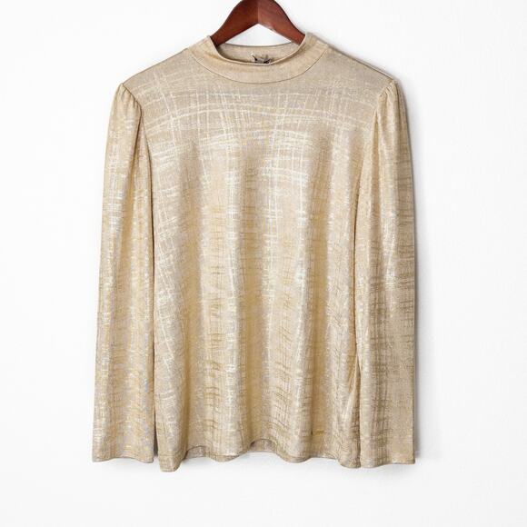 Anne Klein Tops - Anne Klein Women’s Blouse Medium Quiet Luxury Metallic Knit Slub Gold Minimalist